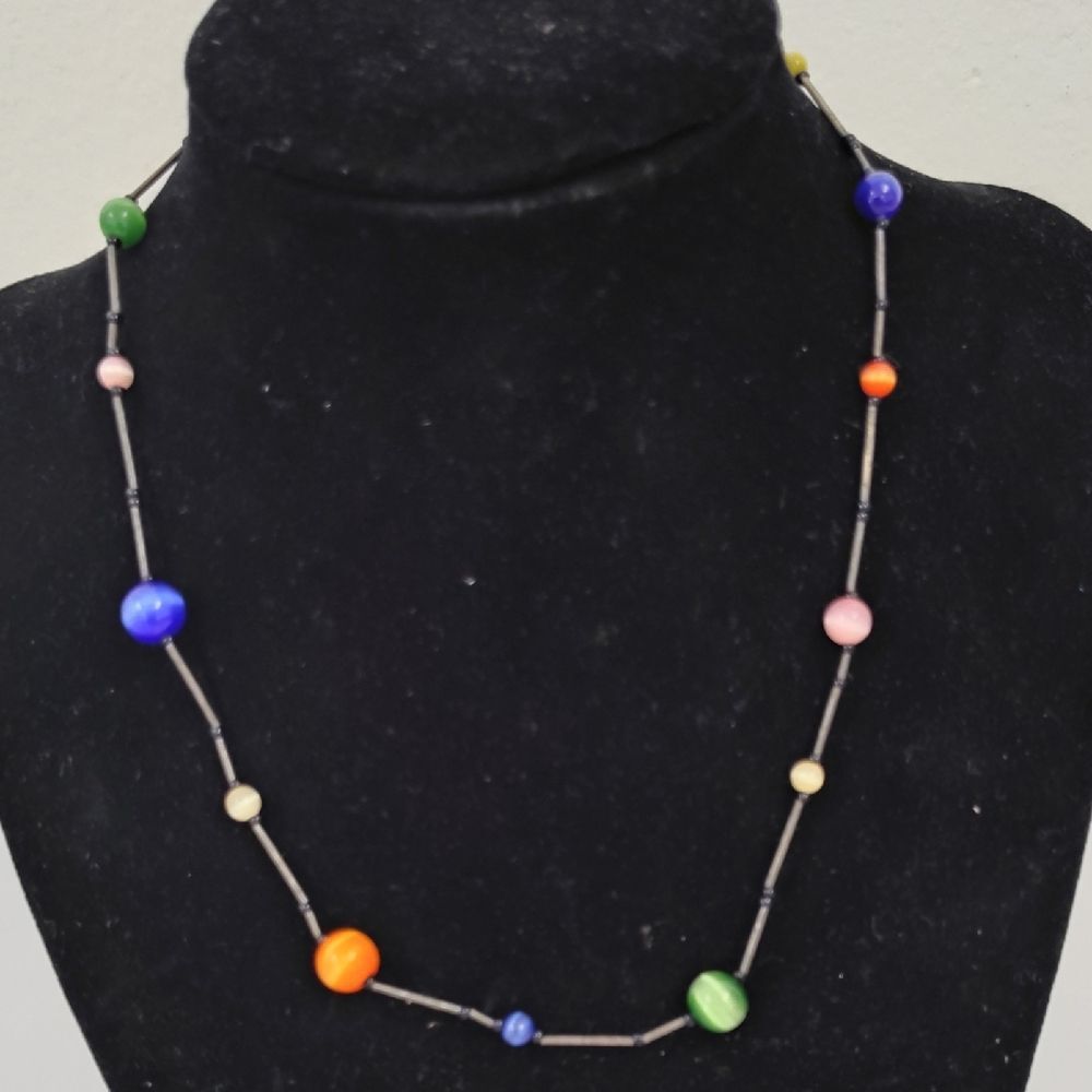 925 Silver  Necklace Various Cats Eye Beads